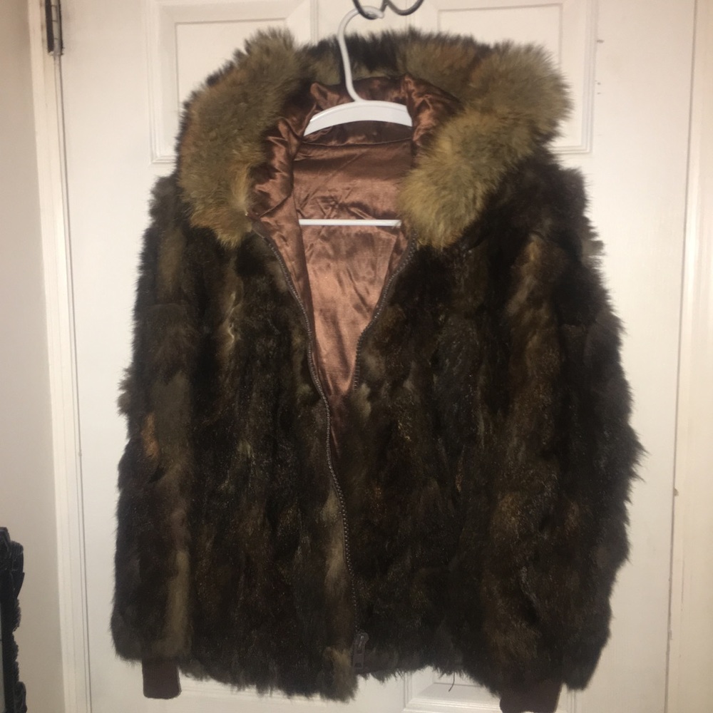 Real Fur Bomber Jacket with hood !!!